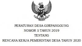 Peraturan Desa Giripanggung Nomor 5 Tahun 2019